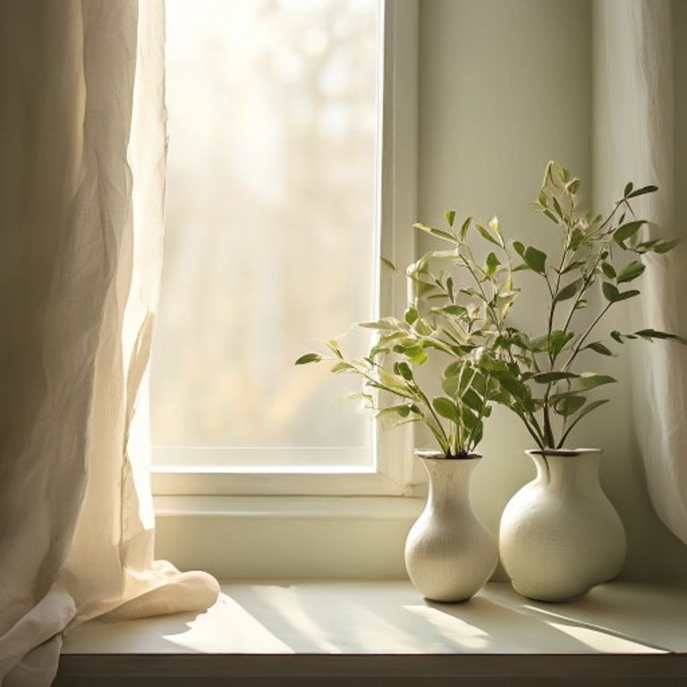 Lugn morgonscen med ljus och växt